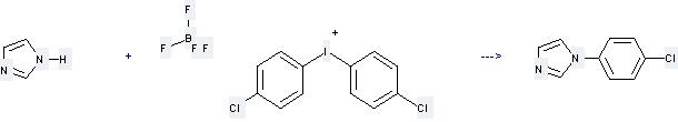 1H-Imidazole,1-(4-chlorophenyl)- can be prepared by 1H-imidazole and 4,4'-dichlorodiphenyliodonium tetrafluoroborate at the temperature of 80 °C